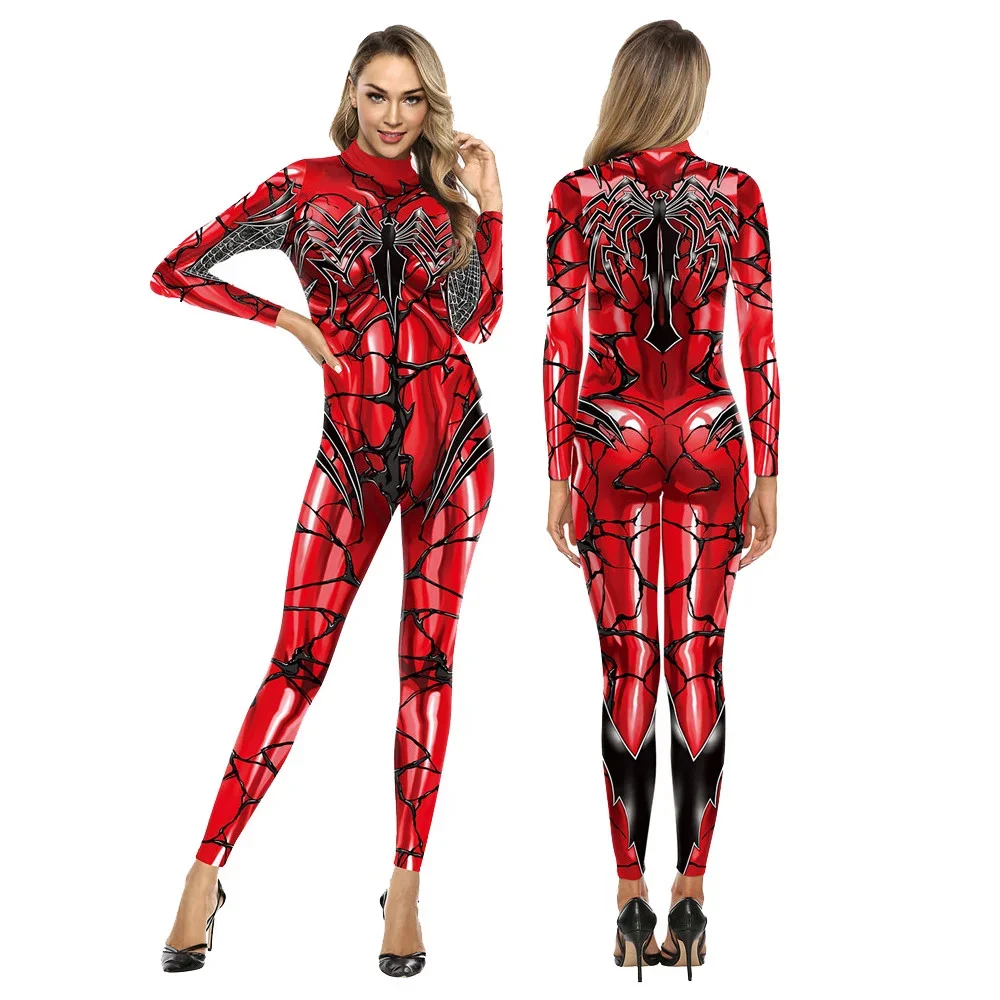 

CosplayIootiany Adult Halloween Party Cosplay Superman Spider Print Bodysuit Spider Web Sexy Women Tight Stretch Sportswear Stag