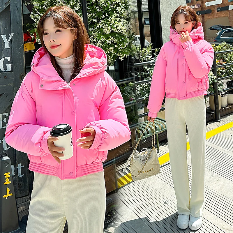 Women's Warm Winter Puffer Jacket, Candy Color, Short Hooded Parkas, Down Cotton Padded Coat, Outwear, New, 2024