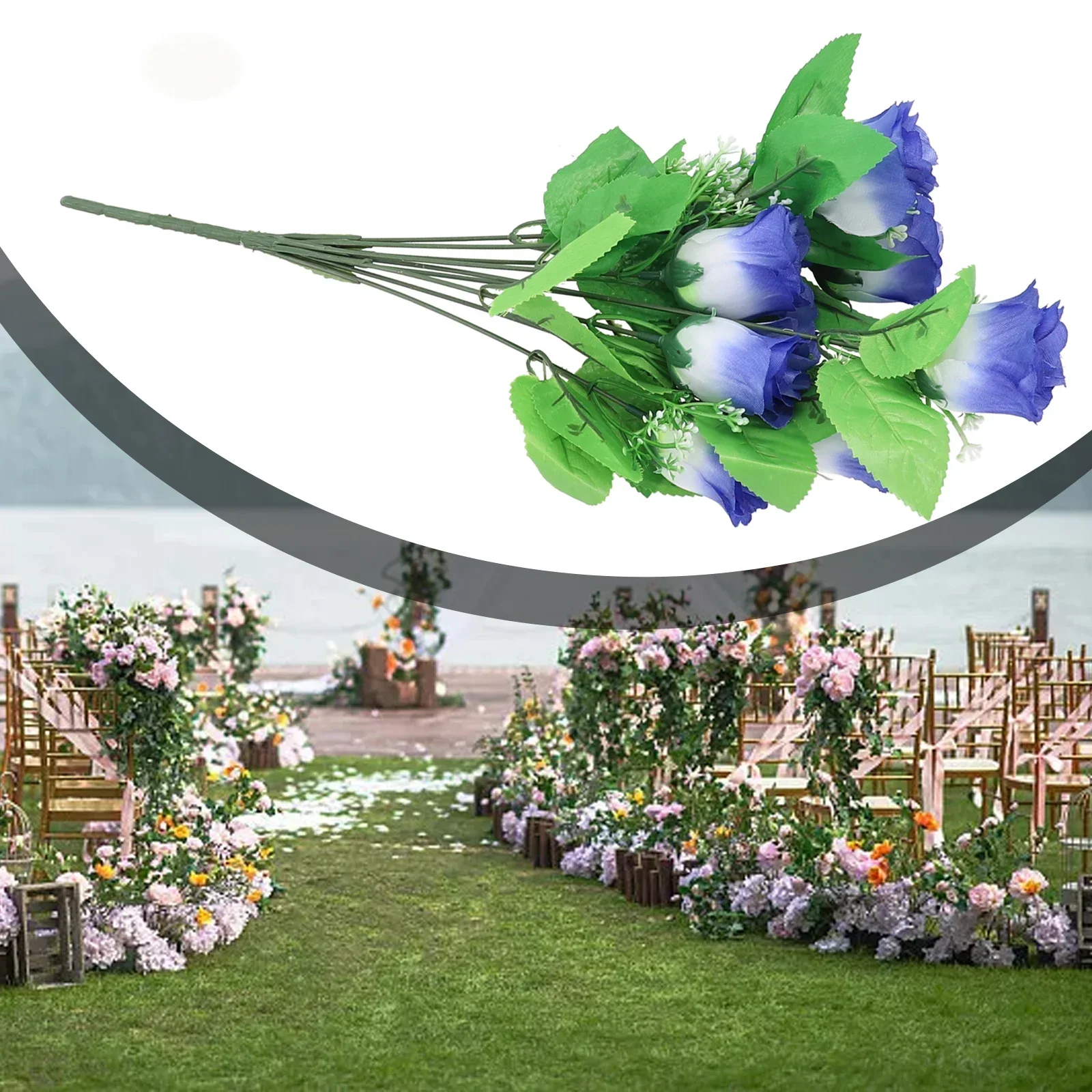 حرير صناعي وزهور بلاستيكية ، برعم ورد مزيف ، زخرفة حفل زفاف ، ديكور منزلي خارجي ، 10 رؤوس ، 42 * #2