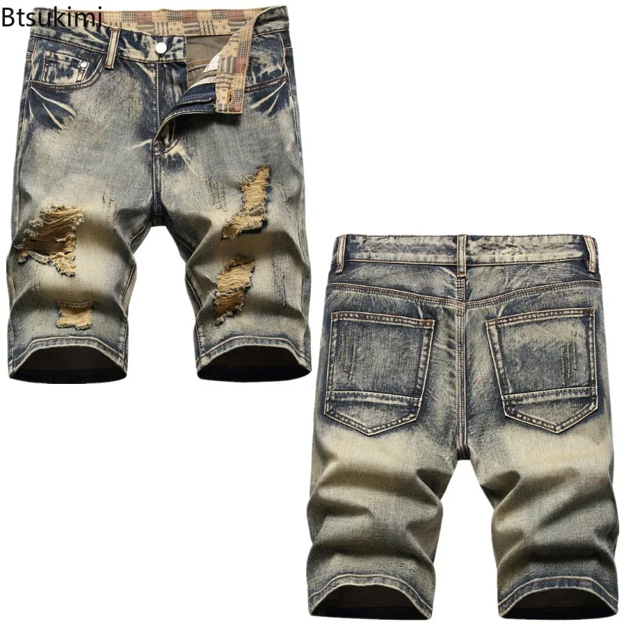 2024 Sommer neue Herren Vintage Loch kurze Jeans Mode gewaschene Baumwolle atmungsaktive Jeans shorts Herren Streetwear Shorts plus Größe 42