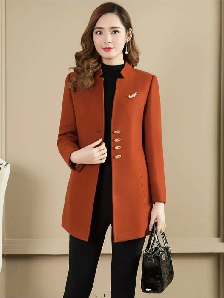 

Женское шерстяное зимнее пальто в корейском стиле, Новое поступление 2025 года, облегающее утолщенное теплое пальто средней длины, модный наряд для холодных дней