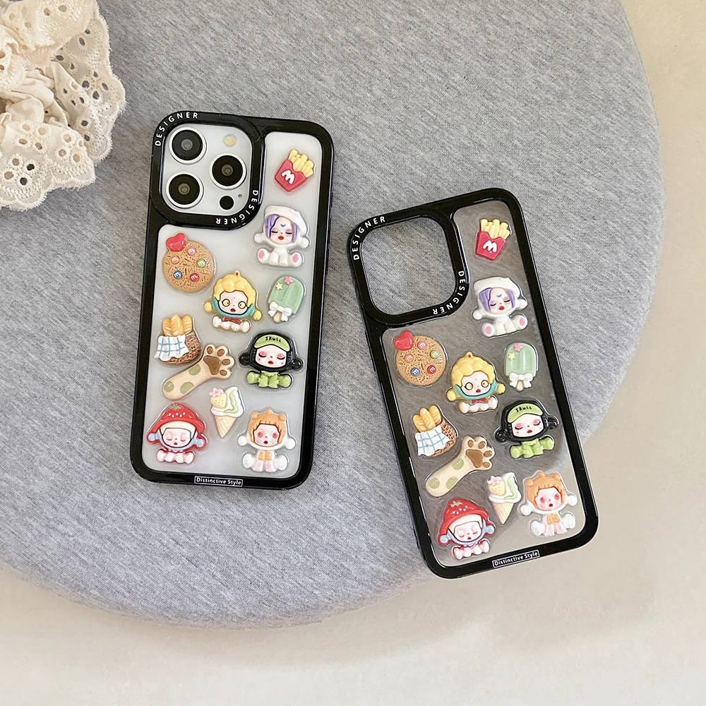 Super Cute Bubble girl 3D Cartoon Case for iPhone 15 14 13 12 Pro Max Phone Cases Soft Black Bumper Cover Skin baby Clear Funda