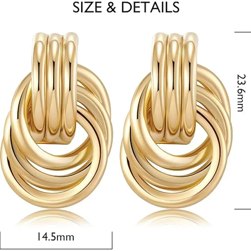 18K Gold Plated Chunky Earrings for Women Knot Link Circle Geometric Drop Dangle Earrings Studs Trendy Jewelry