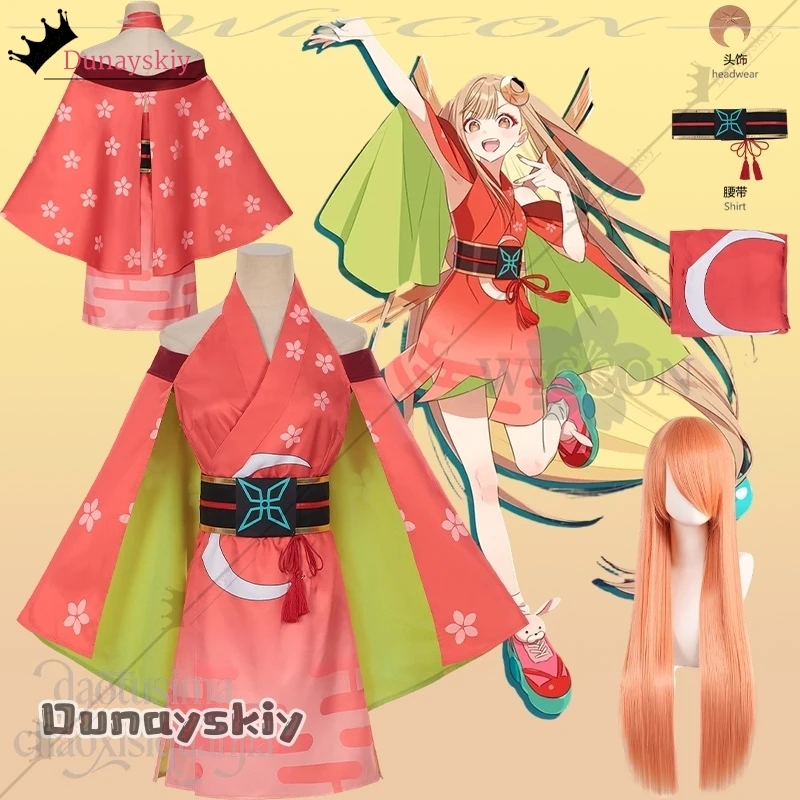 YiNuo@Kaguya Косплей Новое аниме Принцесса Кагуя Японское кимоно Мини-платье Абрикосовый Розовый Милый Милое Платье Лолиты Парик Хэллоуин