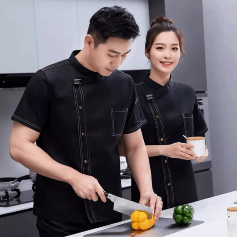 Durable Breathable Mesh Chef Uniform Short-sleeved Thickened Chef Jacket Wear Resistant Black Chef Work Clothes Restaurant