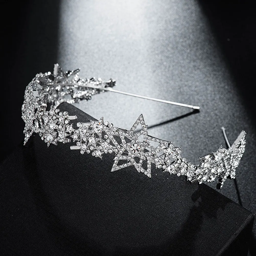 

Rhinestone Star Girl Headdress Tiara Bridal Headdress Wedding Party HairDecoration Durable Elegant Appearance