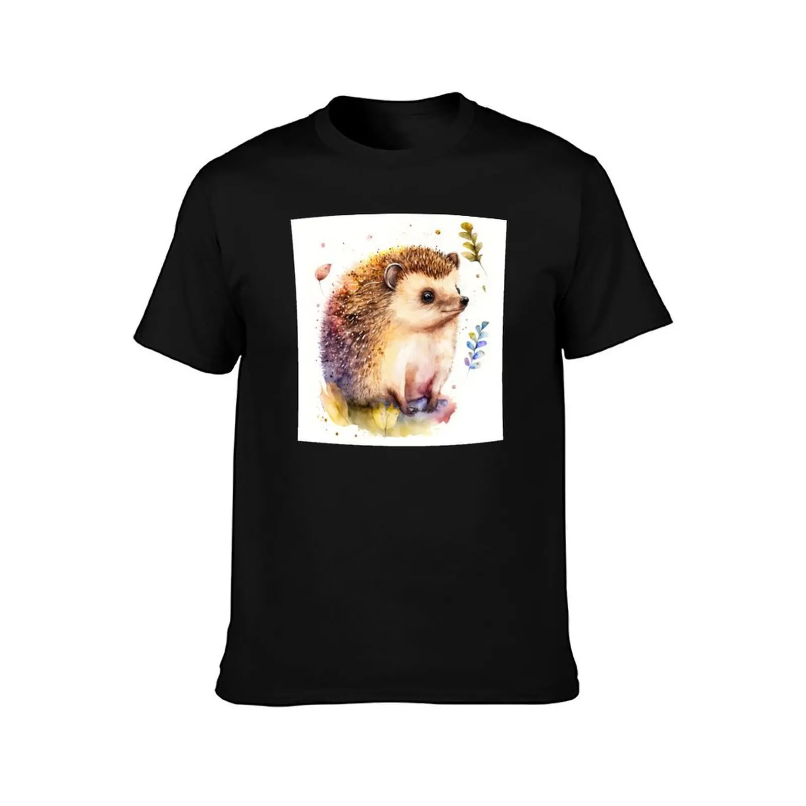 Watercolor Cute Baby Hedgehog, Colorful Hedgehog Piglet T-Shirt Casual Lightweight Short Sleeve Top T-Shirt