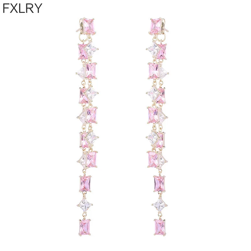 FXLRY Elegant Detachable Two Sweet Super Flash Sugar Long Tassel Earrings For WomenJewelry
