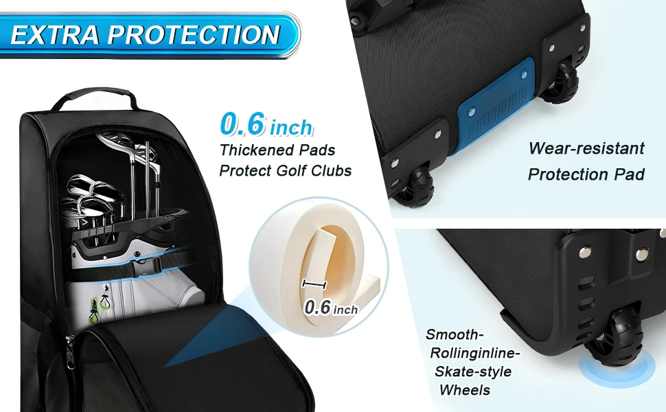 Golf-Reisetasche, robust, 900D-Polyester, Oxford, verschleißfest, ausgezeichneter Reißverschluss mit Rad, weiche Seite, faltbare Golf-Reisetasche – Detail 2