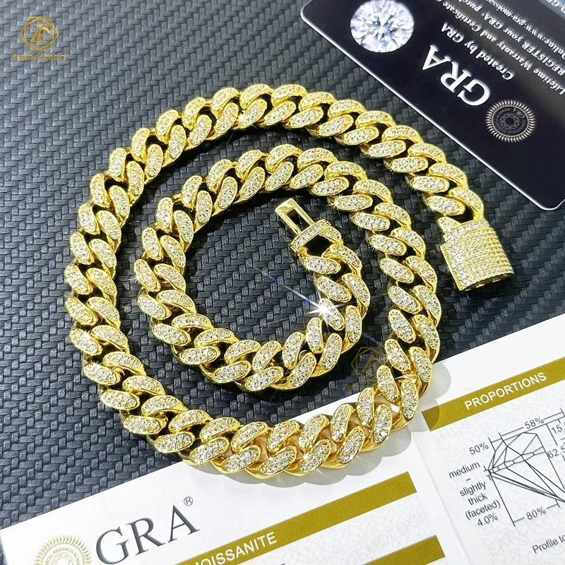 

h ip hop jewelry customization cuban de 10mm 10k 14k 18k gold mossinate diamond cuban chain 2 row stone miami cuban link chain