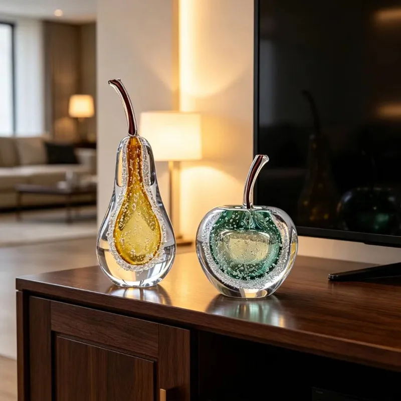 Bubble Glass Cherry Sculpture Crafts, Creative Simulation Fruit Models, Pears, Apples, Desktop Decorative Figurines, Home Decor