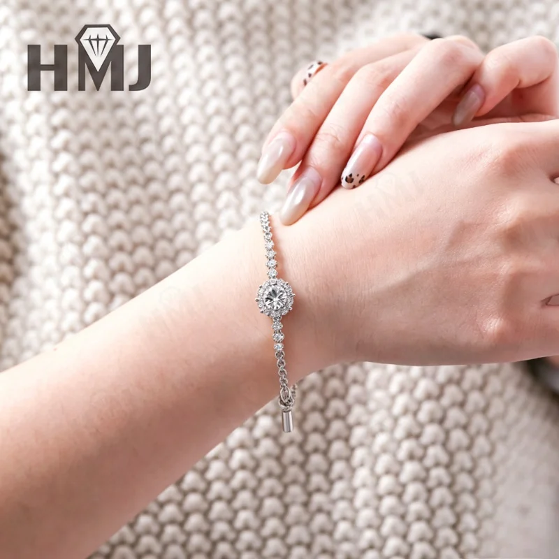 Moissanit-Armband D VVS1 Runde Form 925 Sterling Silber für Damen Klassische Schneeflocken Verlobungs- und Hochzeitsschmuck Feiner Schmuck – Detail 10