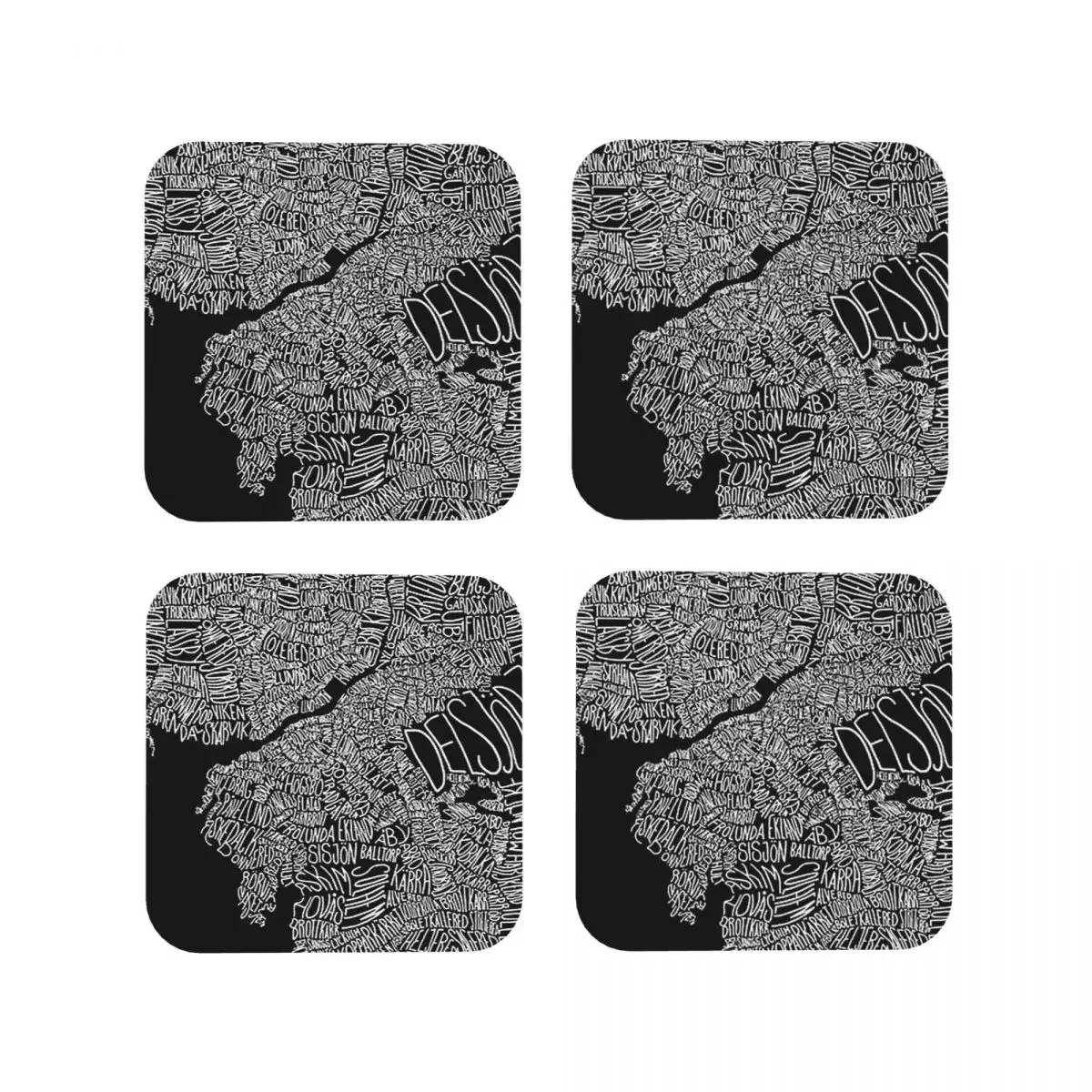 Typographic Map Of Gothenburg Coasters Kitchen Placemats Non-slip Insulation Cup Coffee Mats For Home Tableware Pads Set of 4