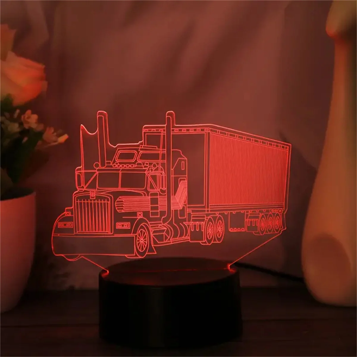 1pc  Truck 3D Night Light, 3D Optical Illusion Lamp With Touch, 7-Color Changing Ambient Light For Bedroom