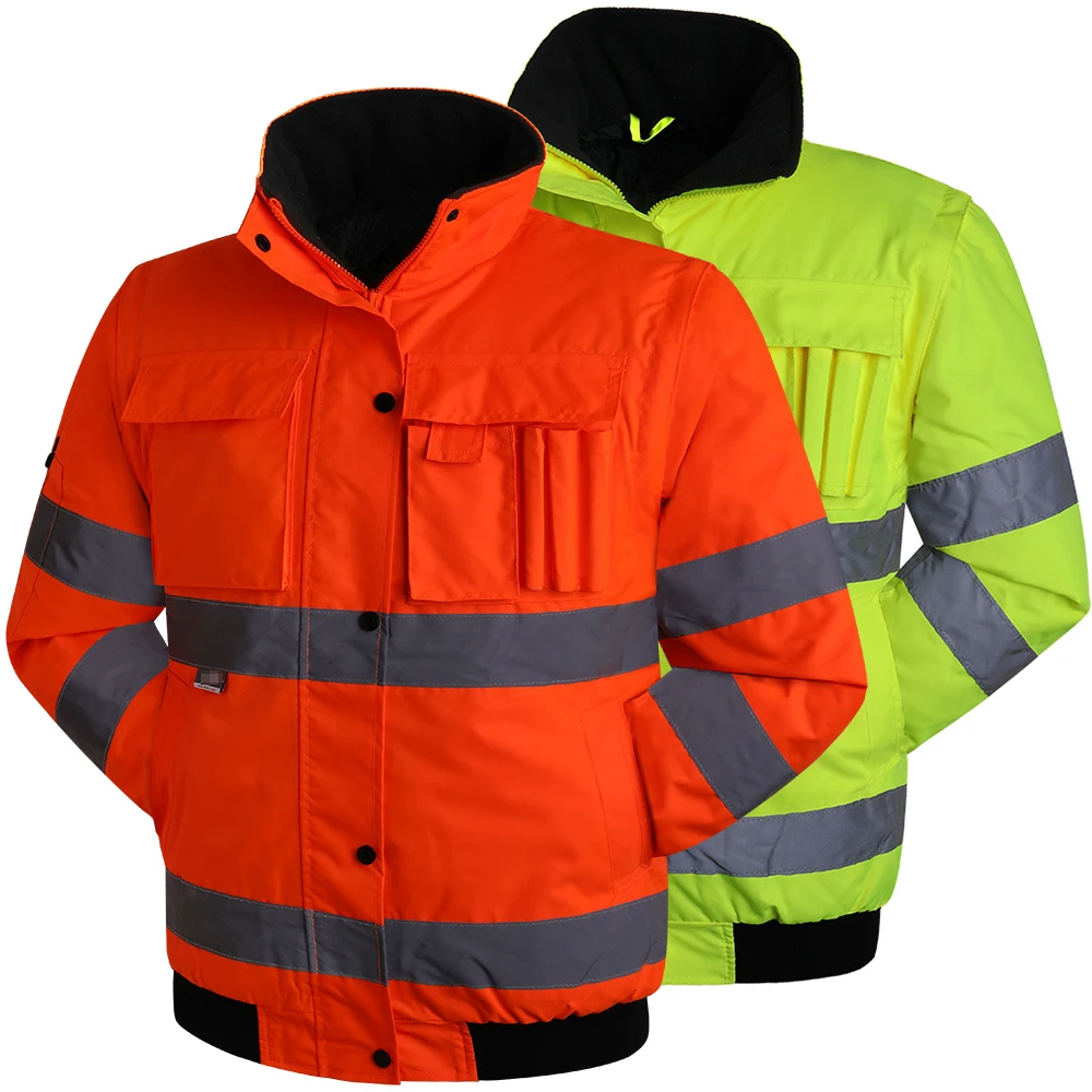 Reflective Winter Jacket Men for Work Sleeves Removable Hi Vis Workwear Parka Windproof Thermal Cold-proof Safety Jacket Coat