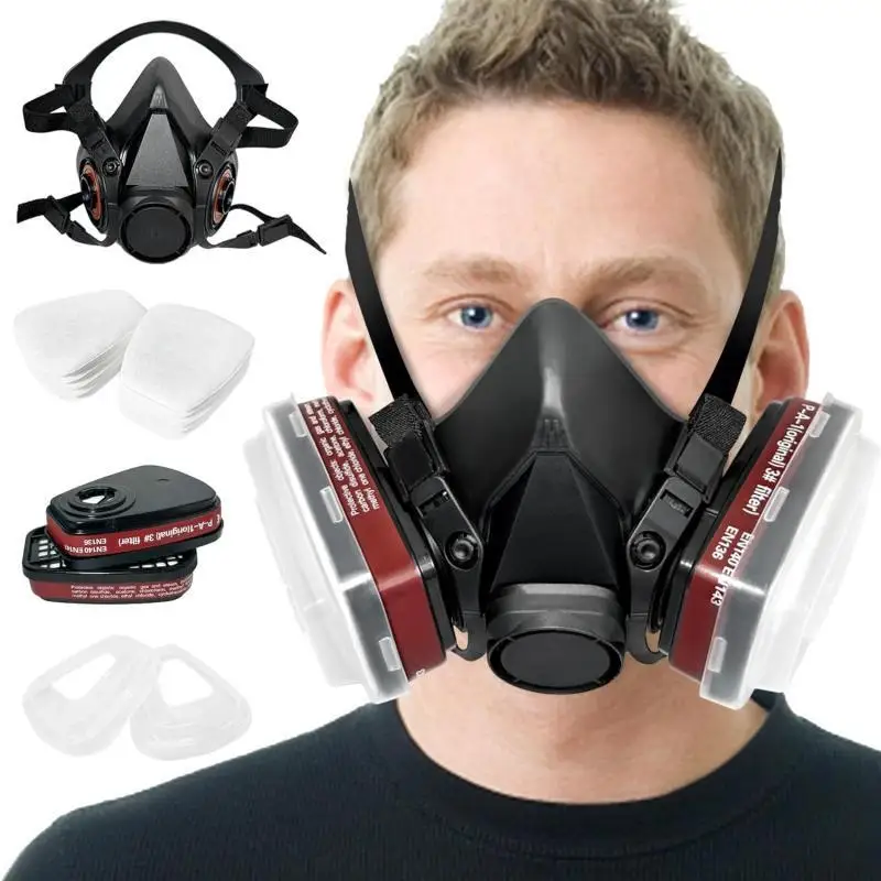 New 7-in-1/ 16-in-1 Gas Mask Black 6200 Dust Mask Half Face Respirator Spray Paint Organic Vapor Chemical Gas Filter Work Safety