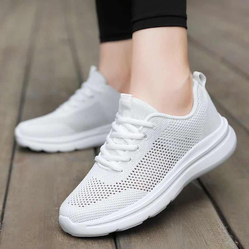 

White Running Shoes Breathable Mesh Unisex Spring Summer Sport Sneakers Rubber Sole EVA Insole Non Slip Comfortable Student