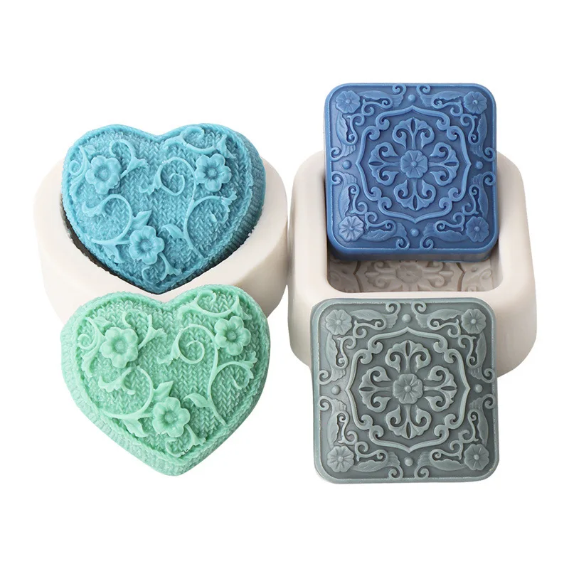 

2pcs Heart Silicone Mold with Intertwined Florals & Chinese Carving for DIY Soap, Fondant, Resin