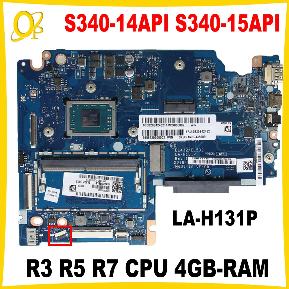 

LA-H131P for Lenovo Ideapad S340-14API S340-15API laptop motherboard with R3 R5 R7 CPU 4GB-RAM 5B20S42246 5B20S42249 DDR4 Tested