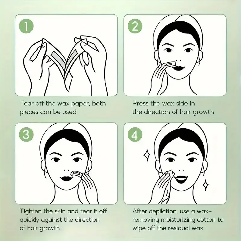 6/20 قطعة من شرائط شمع إزالة الشعر، ورق شمع بارد للوجه والذراع والساق والجسم، صديق للبشرة، يدوم طويلاً، للجنسين، معتمد