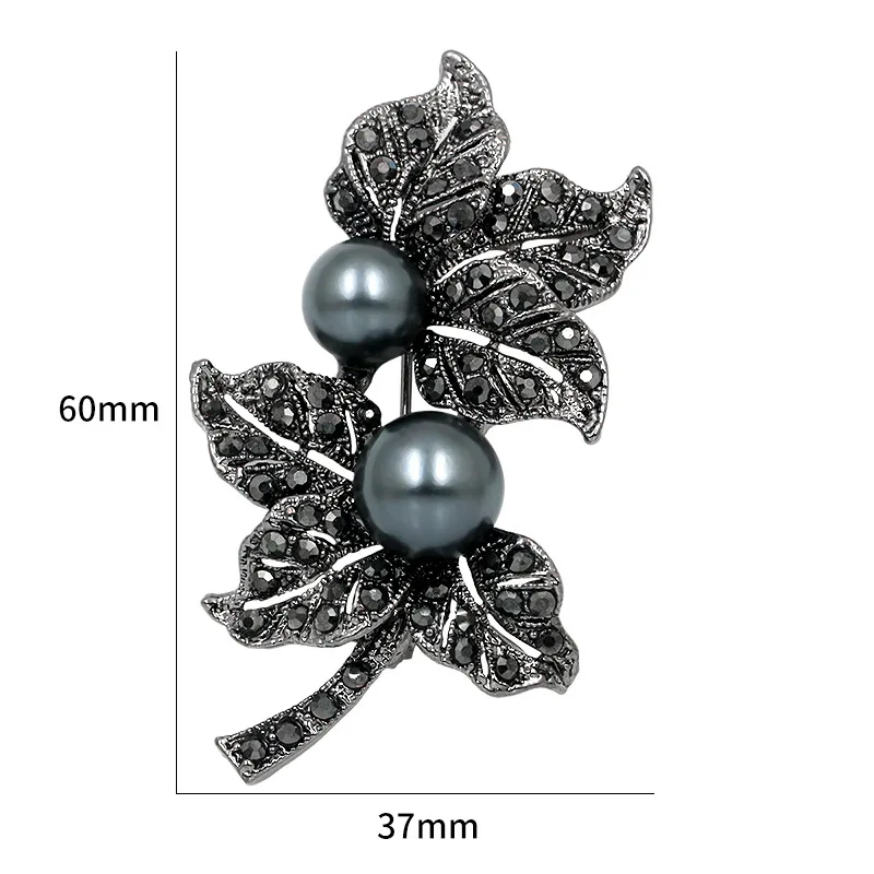 Trendy High Grade Black Pearls Brooches For Women Vintage Charm Inlaid Rhinestone Flower Brooch Pins Jewelry Party Wedding Gifts