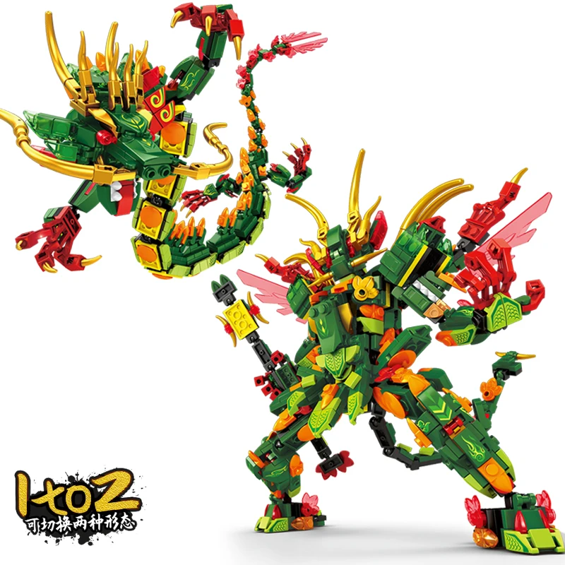 النينجا الأسطوري الأحمر فينيكس ميتشا اللبنات مجموعة للأطفال ، درع الروبوت ، التنين الأخضر ، عمل الشكل ، الطوب ، DIY بها بنفسك ، Moc لعبة ، 1in 2 نموذج