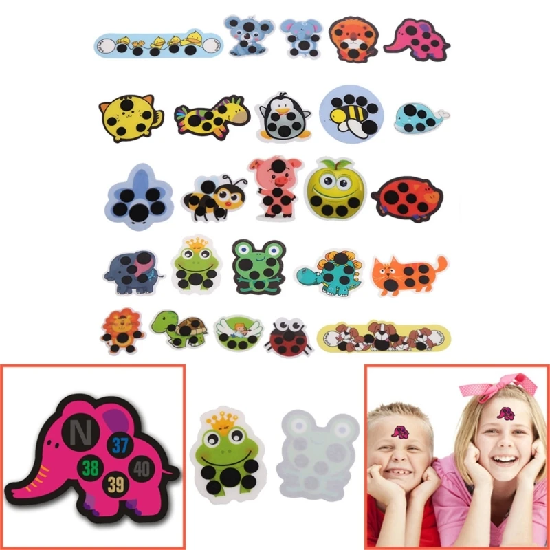 1Set Kids Baby Cartoon Animal Accuracy Fever Monitor Stickers 36℃-40℃  Forehead Thermometer Continuous Track Indicator Sticker