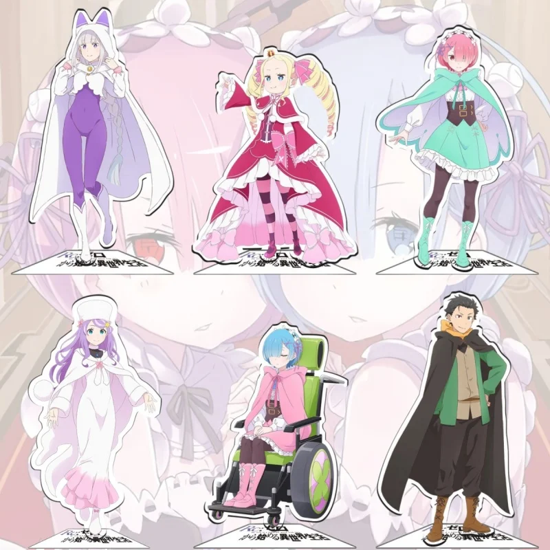 Anime Re:Zero Keychains 15cm Acrylic Stand Subaru Natsuki Emilia Rem Ram Beatrice Gift Puck 10cm