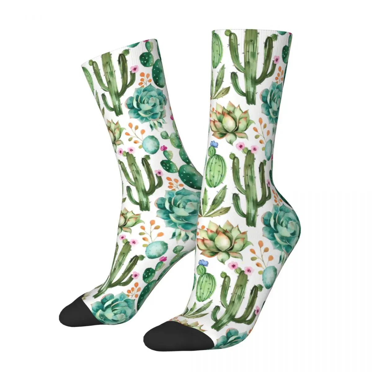 Watercolor Cactus Pattern Socks Male Mens Women Winter Stockings Hip Hop