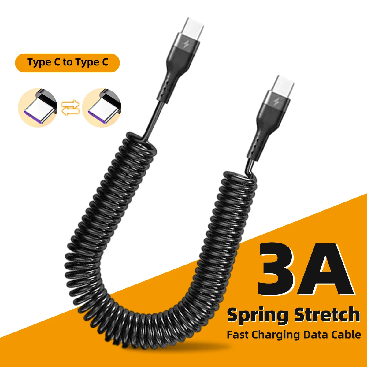 Type C to Type C 3A Fast Charging Cable Spring USB Cable For iPhone Samsung Xiaomi Huawei Honor Phone Accessories USB C Cable