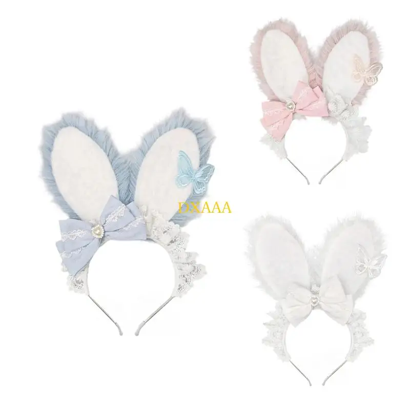 

DXAA Lace Accented Plush Rabbit Ears Hairband Headpiece Props For Costume Enthusiasts
