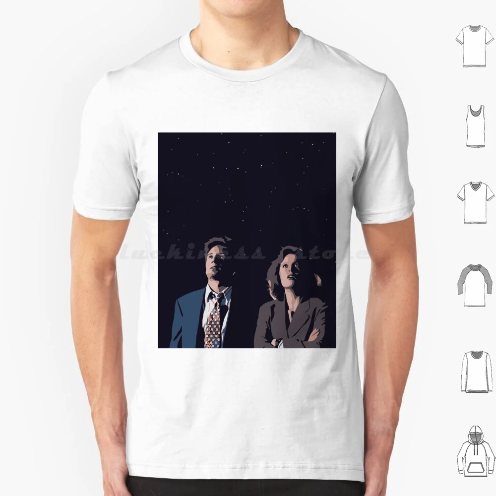Mulder And Scully Looking At The Stars T Shirt Big Size 100% Cotton Mulder Scully X Files Ufo Space Stars