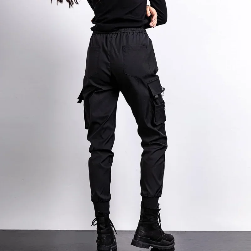 Damskie spodnie Y2K Black Cargo z dużymi kieszeniami Casual Joggers for Sports and Streetwear Fashion Ankle Banded Hip Hop Sweatpants