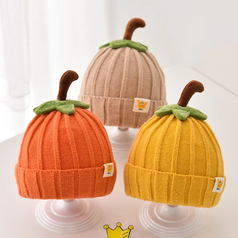 1-3Years Baby Hats for Halloween Toddler Bbay Boys Girls Pumpkin Hat Winter Thick Knitted Beanie Hat for Infant Kids Cute Caps