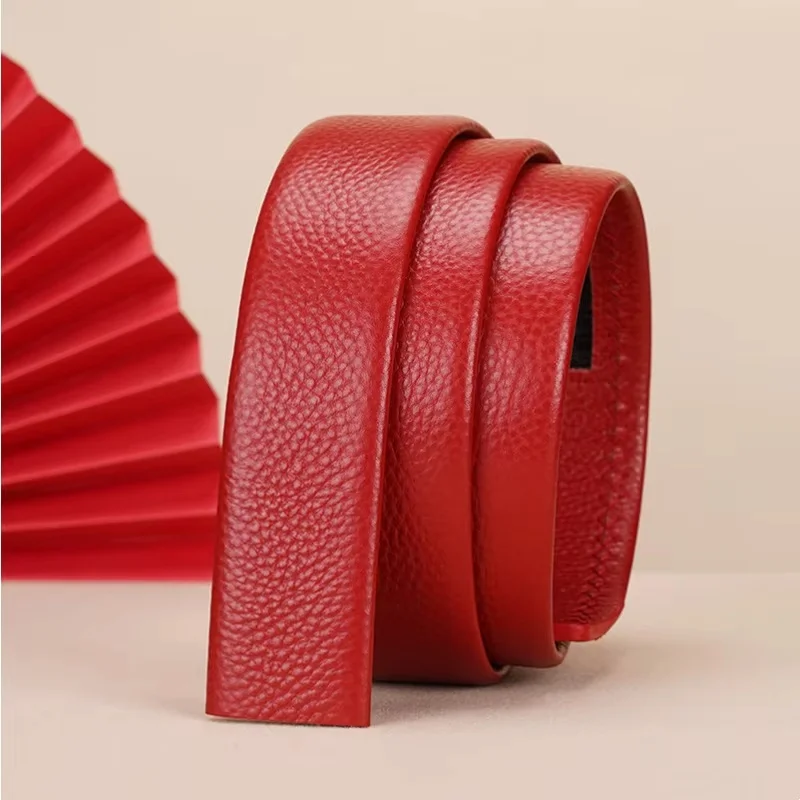 Automatic belt replacement strap, high quality red genuine leather belt without buckle 3.5cm width adjustable ratchet belt