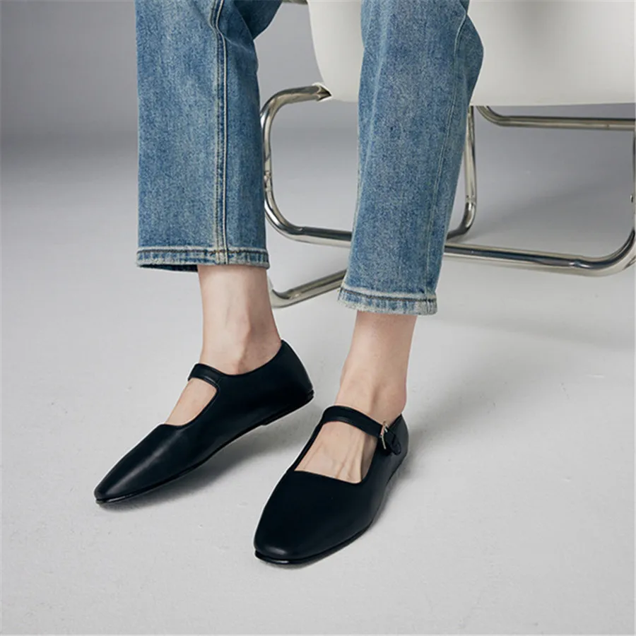 Square Toe Women Flats Retro Single Shoes 2024 New Fashion Mary Janes Lazy Loafers Black Comfortable Walking Flat Shoes