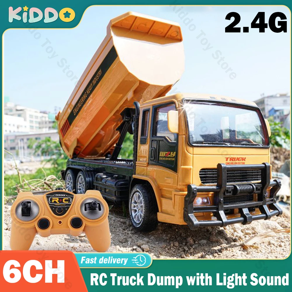 

RC Truck Dump with Light Sound 1/24 6CH Electric Radio Control Car Engineering Vehicle ConstructionToys for Boys Christmas Gift