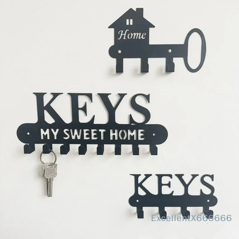 Wall Mounted Black Metal Key Holder with Lovely Cartoon Patterns Multi Hooks for Entryway Store Entrance Key Storage
