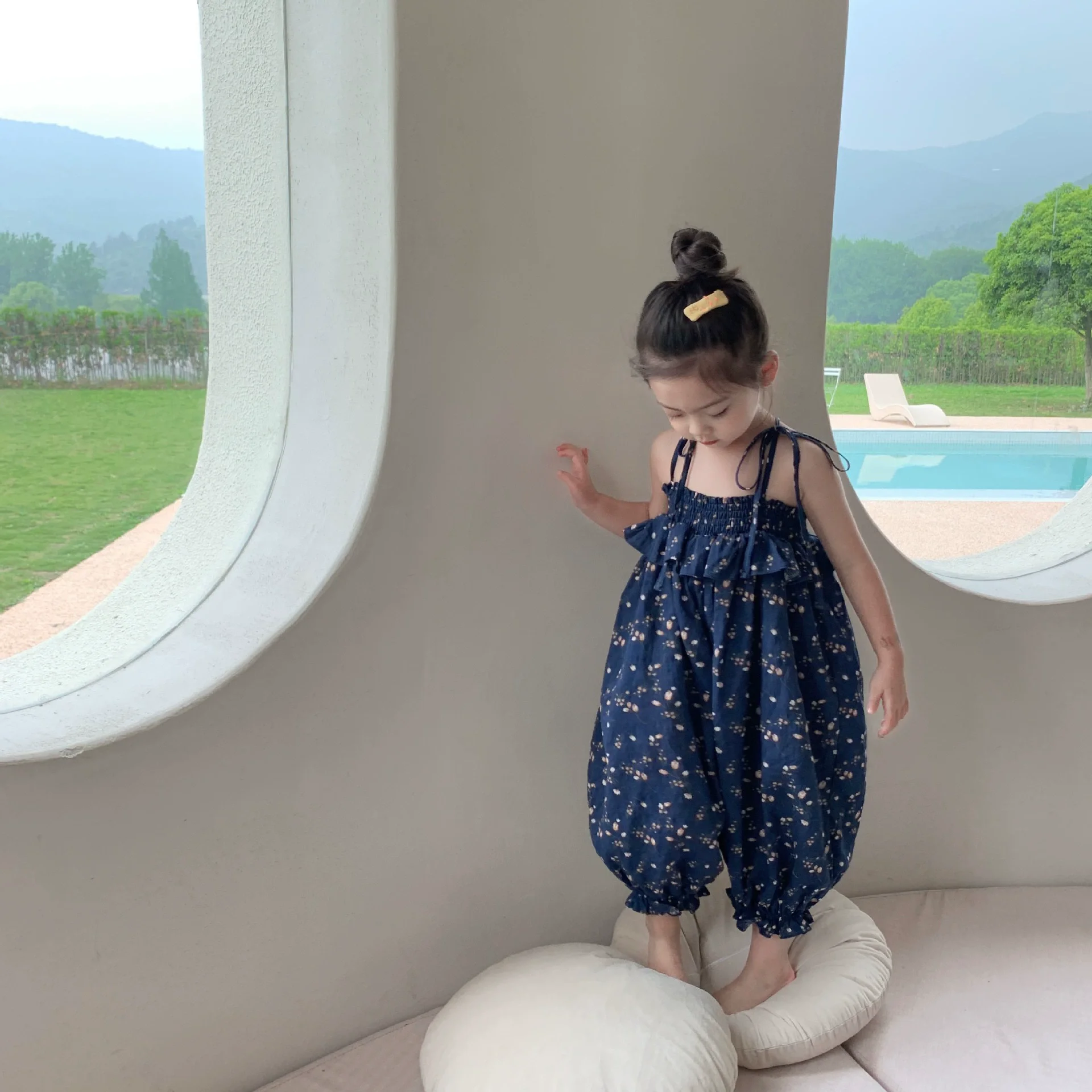 Summer Baby Girls All-Over Printed Oversized Backless Suspenders Bodysuits Kids Sweet Jumpsuits Children Overalls Outfits 2-8 Yr - view 5