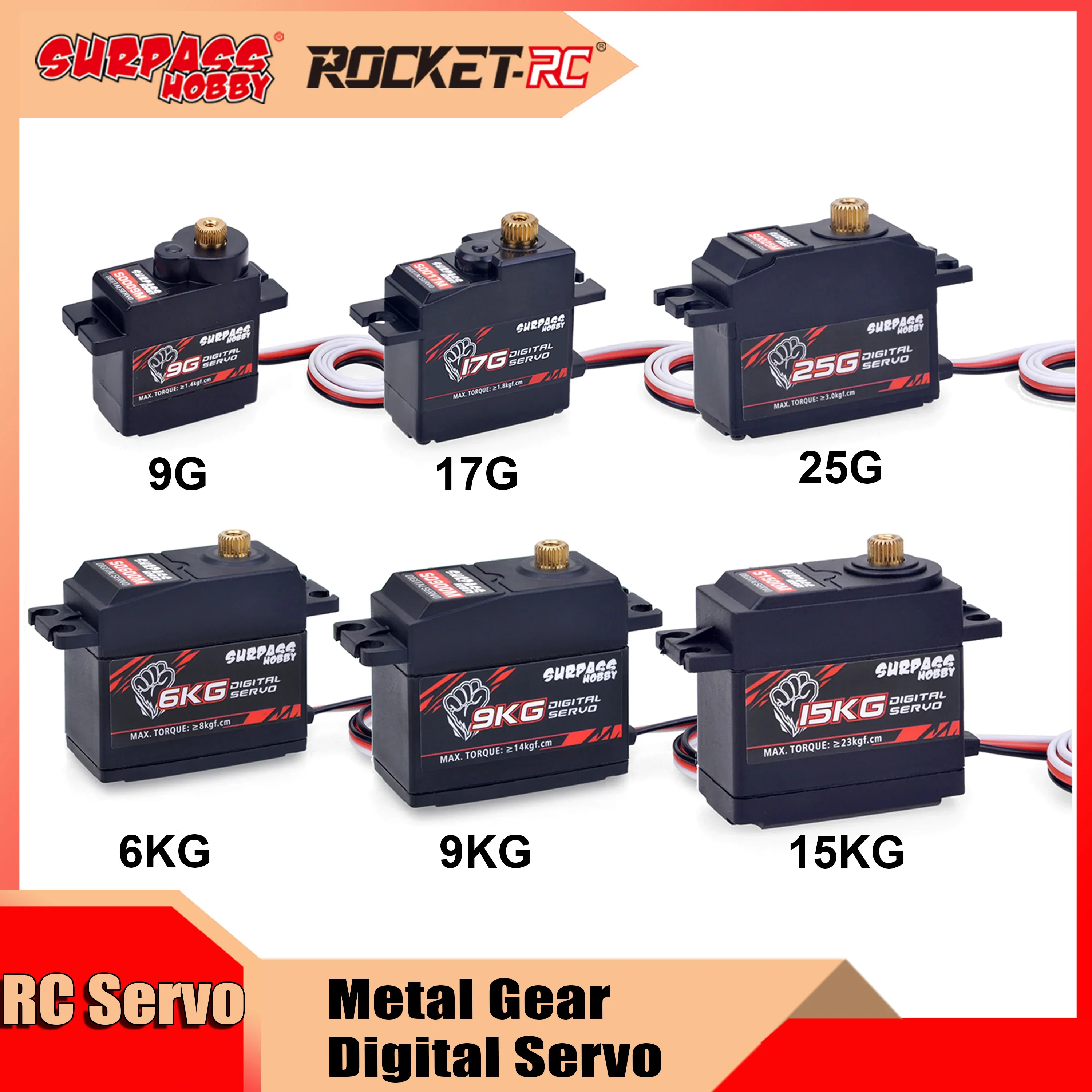 

Surpass Hobby 9G 17G 25G Plastic Metal Gear Motor Mirco Digital RC Servo for Car Plane Robot Boat Model Wltoys Axial SCX24 Drone