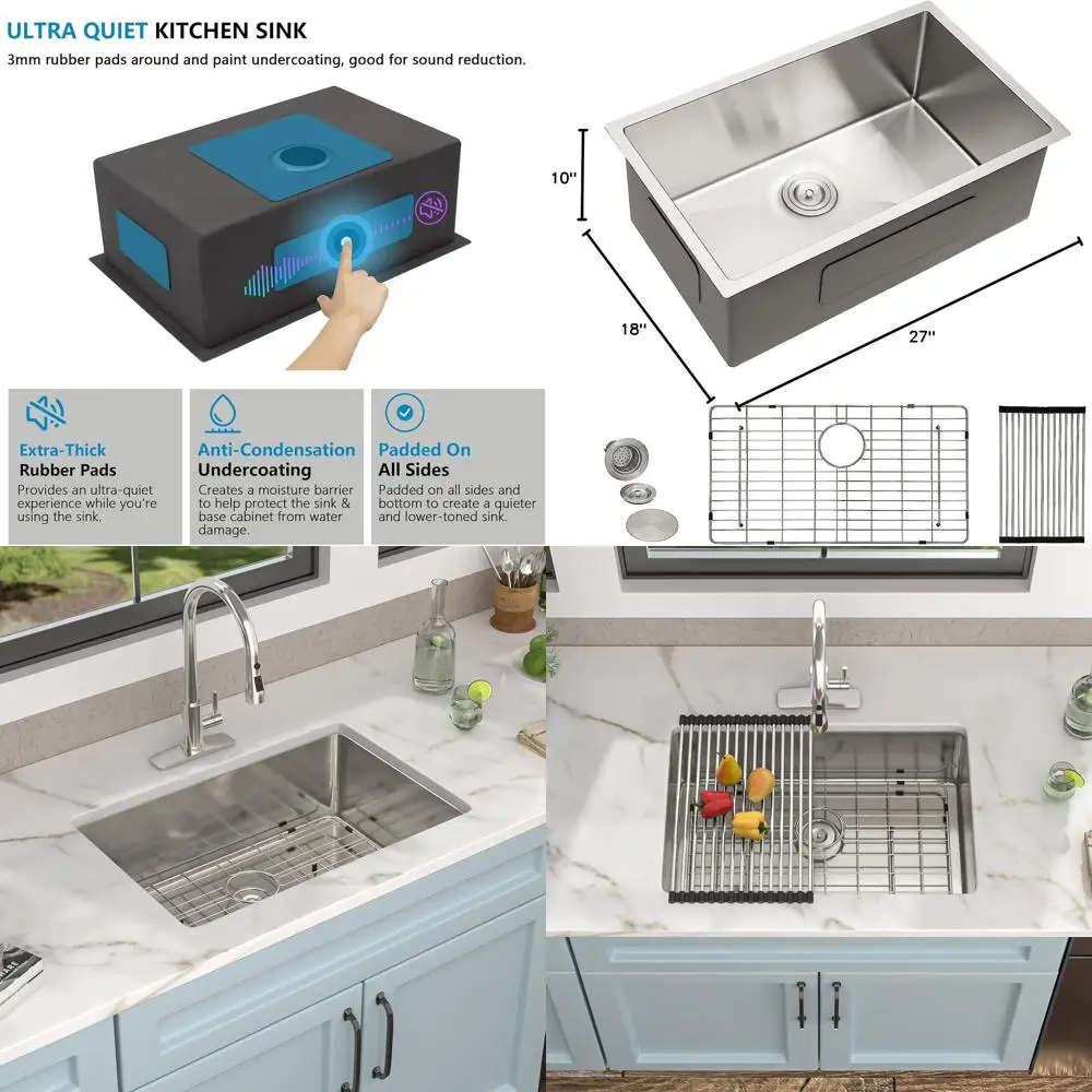 

16 Gauge Stainless Steel 27x18 Inch Deep Single Bowl Undermount Kitchen Sink