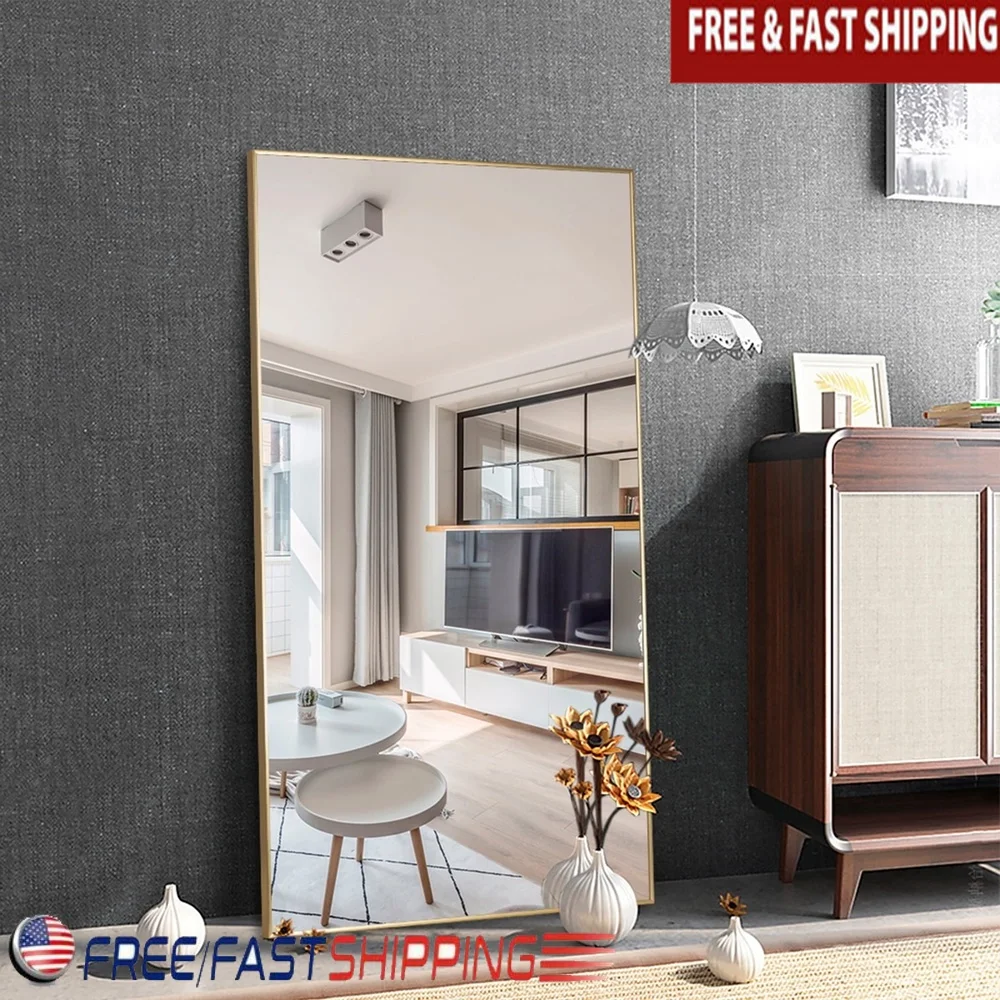 

Золотое зеркало в полный рост HD Взрывозащищенное настенное гардеробная Спальня Гостиная Домашнее декоративное. Простая установка