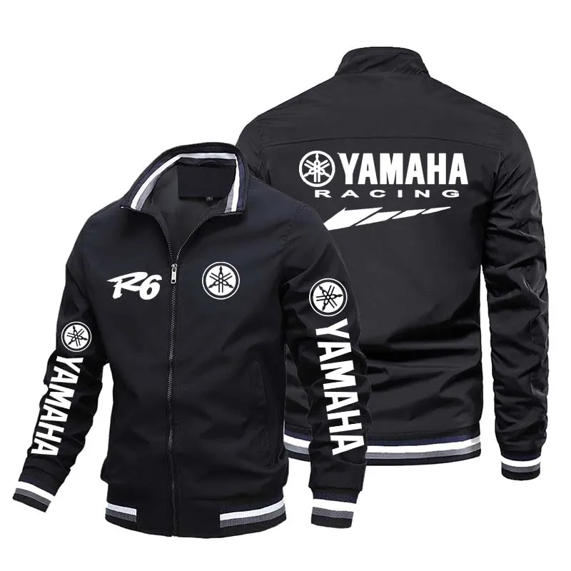 YAMAHA バイク　ジャケット　黒　L ヤマハ バイク R1 と R6 モデル メンズ ジッパー ラペル ジャケット