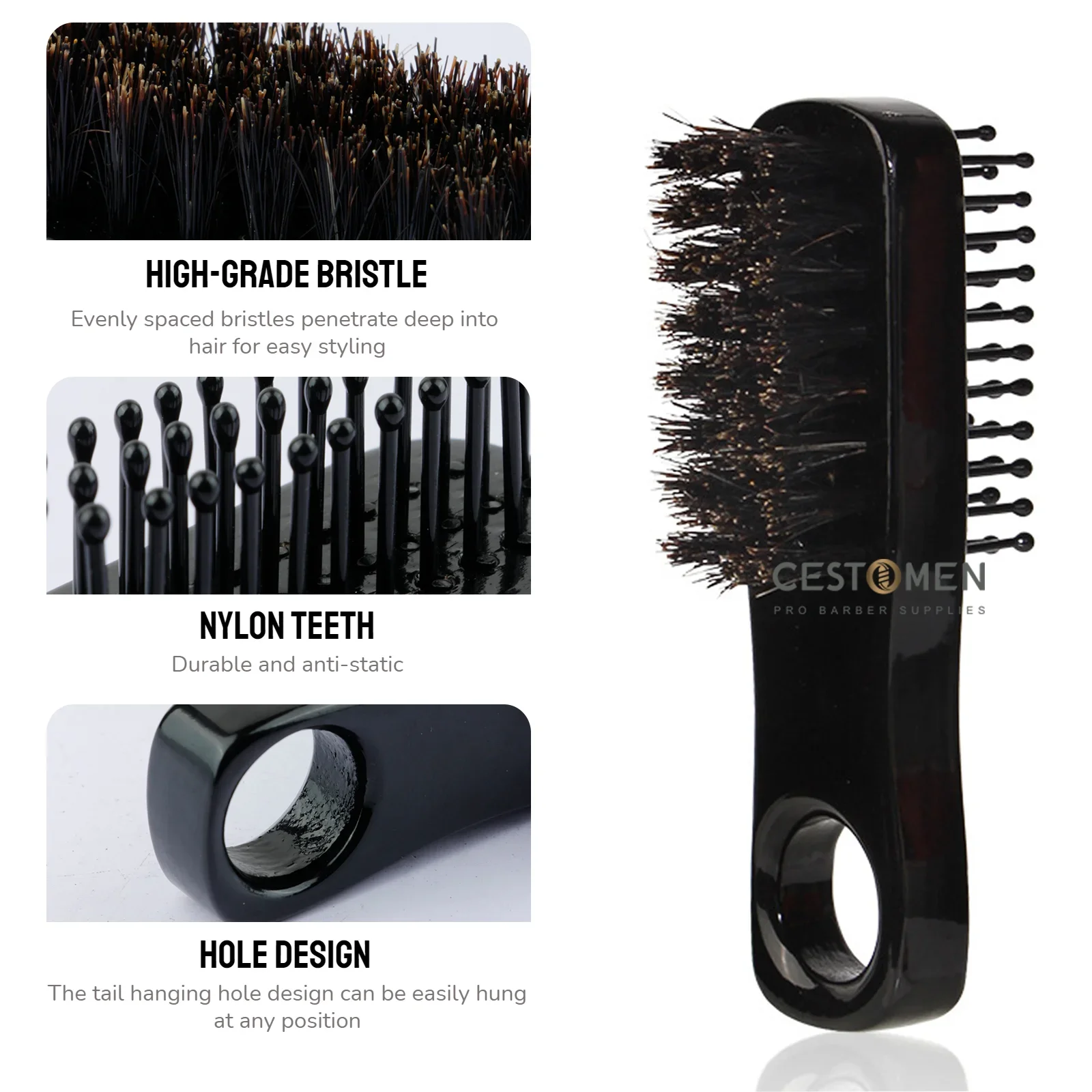 NEW Salon Barber Mini Double-Side Beard Brush Boar Bristle Men's Hair Cutting Fade Styling Brush For Barbershop Professional