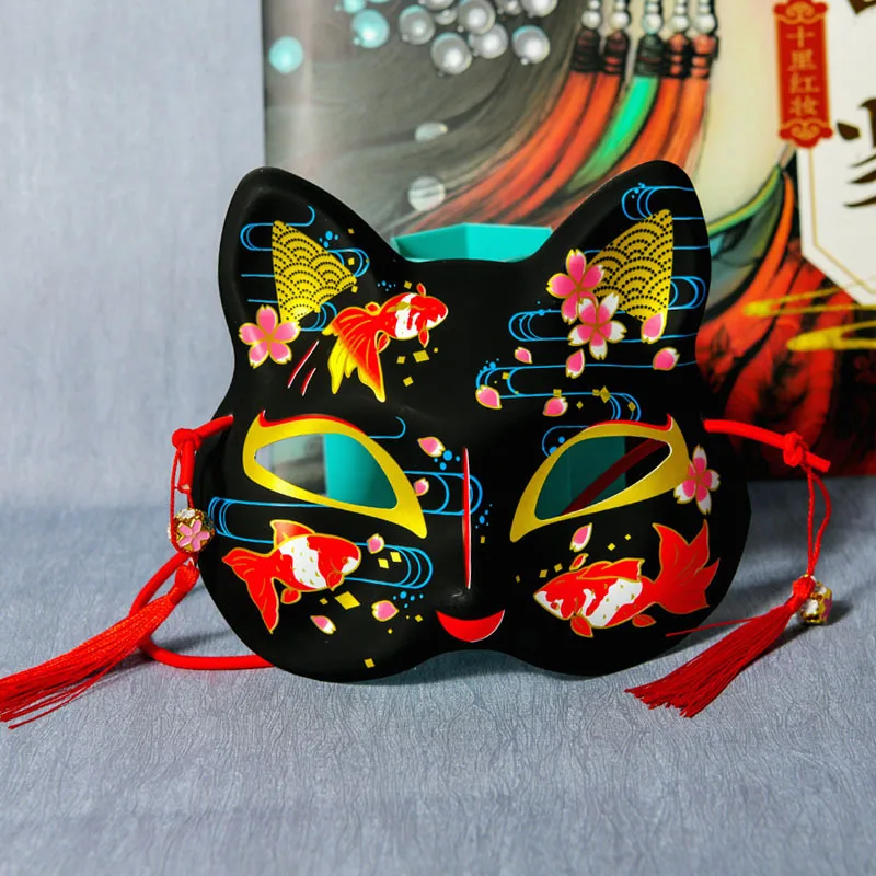 Black Fox Mask Role Playing Carnival Handdrawn Anime Devil Half Face Cat Mask Festival Party Role Playing Prop Mask
