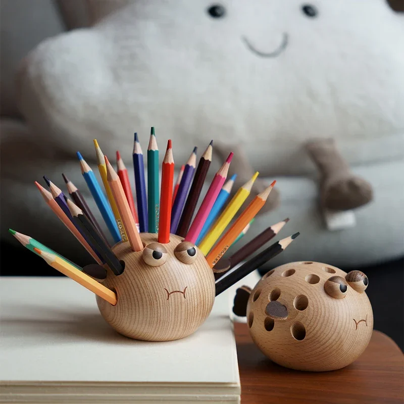 

TingKe-Wooden Puffer Pen Holder, Pen Storage Box, Modern Home Office Pen Insert Ornament, Creative Cute Children's Gift