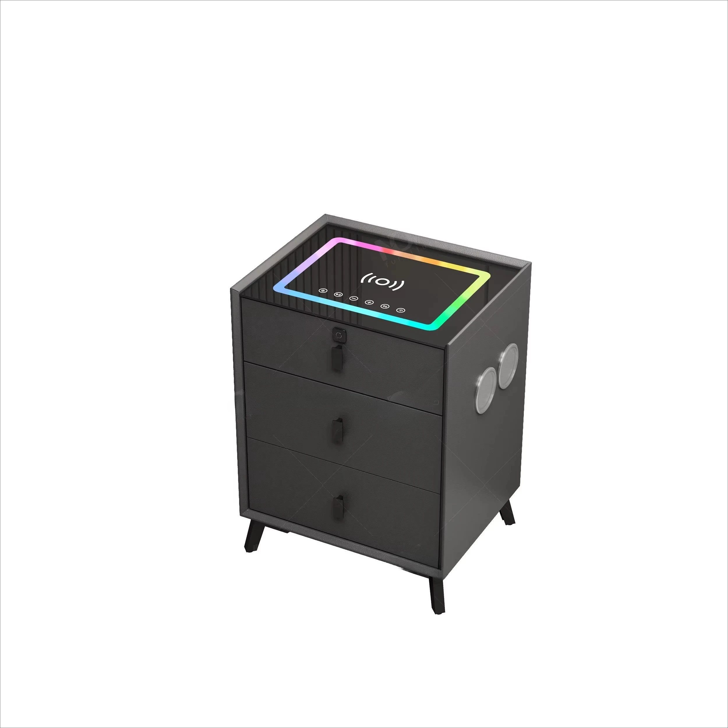 Smart Bedroom Furniture Light Emitting Diode Bedside Table with Wireless Charging Inteligente Wood Multipurpose Bedside Table