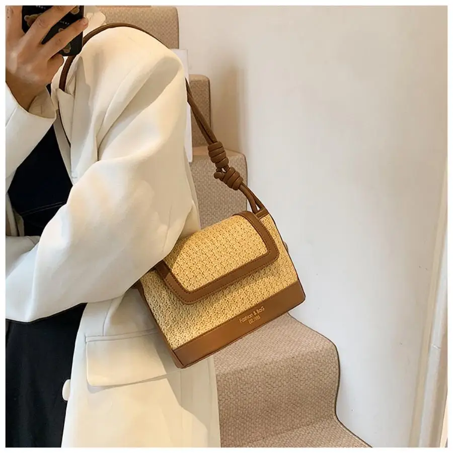 

Женская соломенная пляжная сумка через плечо2024, красочная радужная тканая сумка в стиле бохо, маленький квадратный летний кошелек