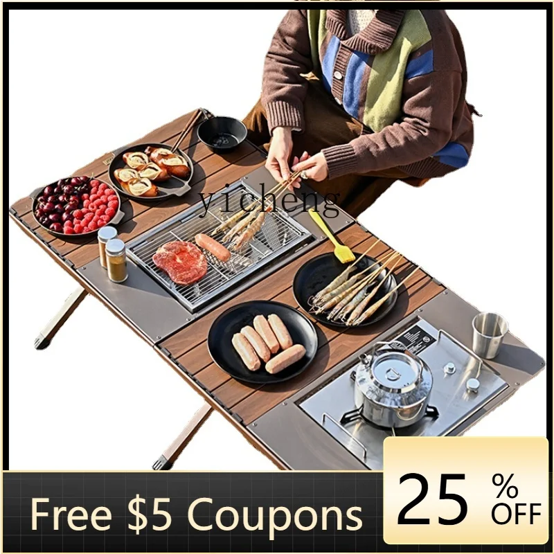 

ZZf Egg Roll Table Outdoor Folding Aluminum Alloy Camping Table and Chair Picnic Picnic Equipment Full Set