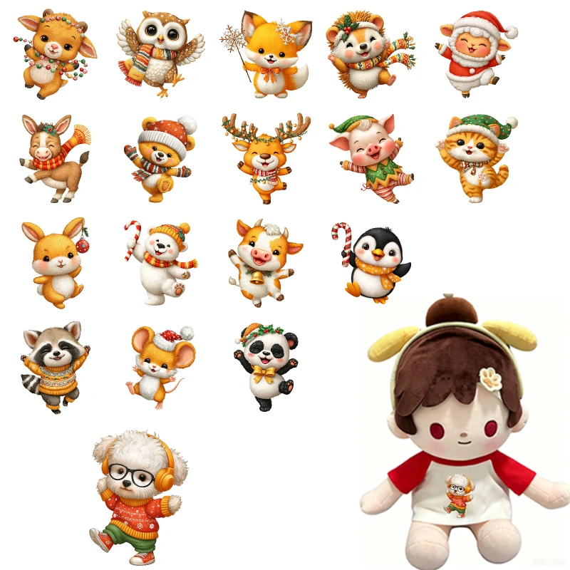 Cute Animal Christmas Heat transfer Hot stamping iron printing vinyl stickers child T-shirt DIY Toy doll clothing decoration